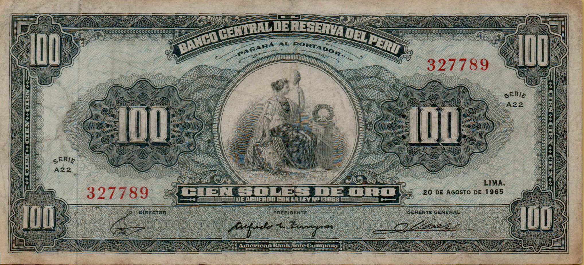 Peru 100 1965 VF P-90/a
